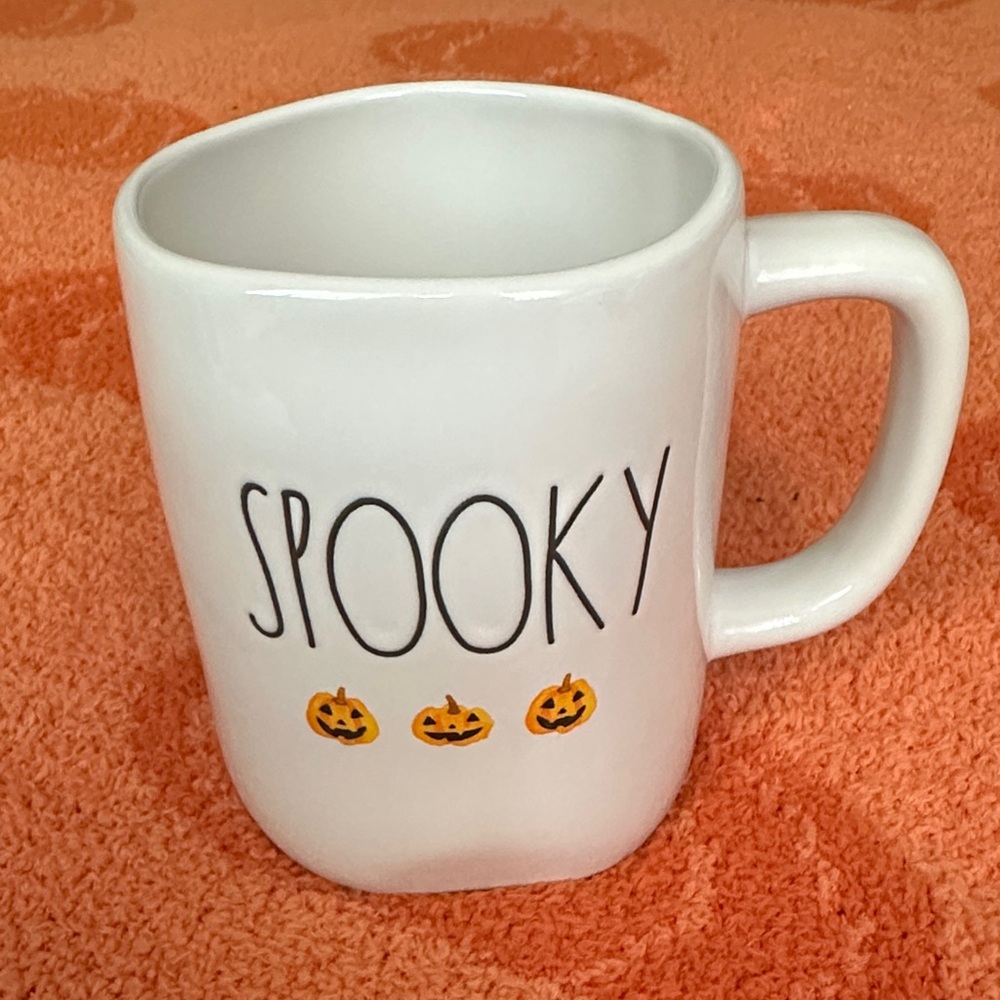 White Rae Dunn Spooky Mug with Pumpkins